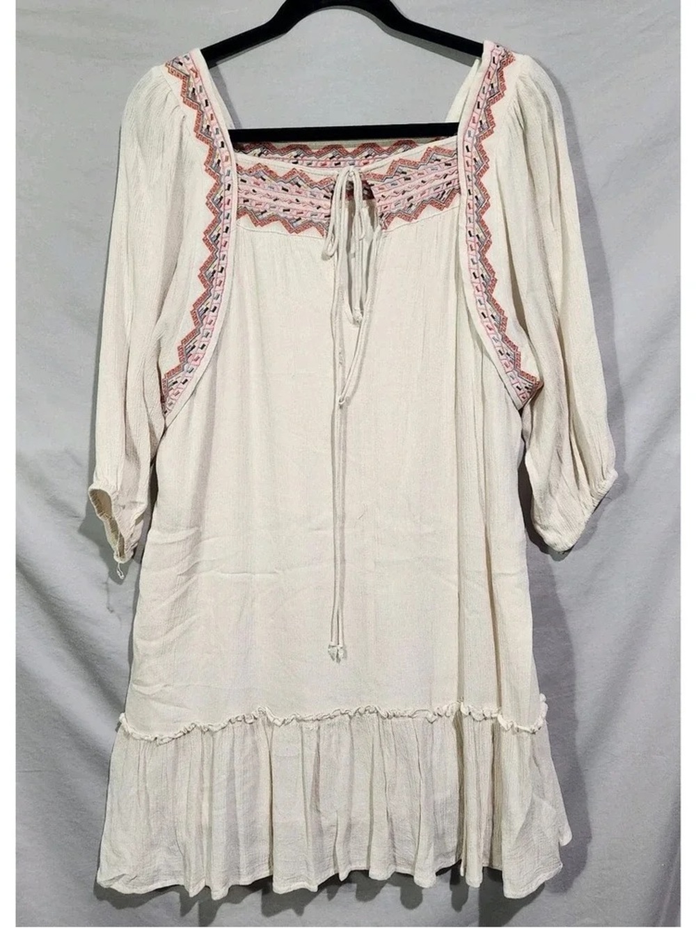 Boho Embroidered Cream Peasant Top